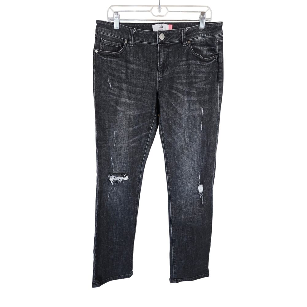 Cabi Slim Boyfriend Black Whiskering Distressed Stretch Women's Jeans 8